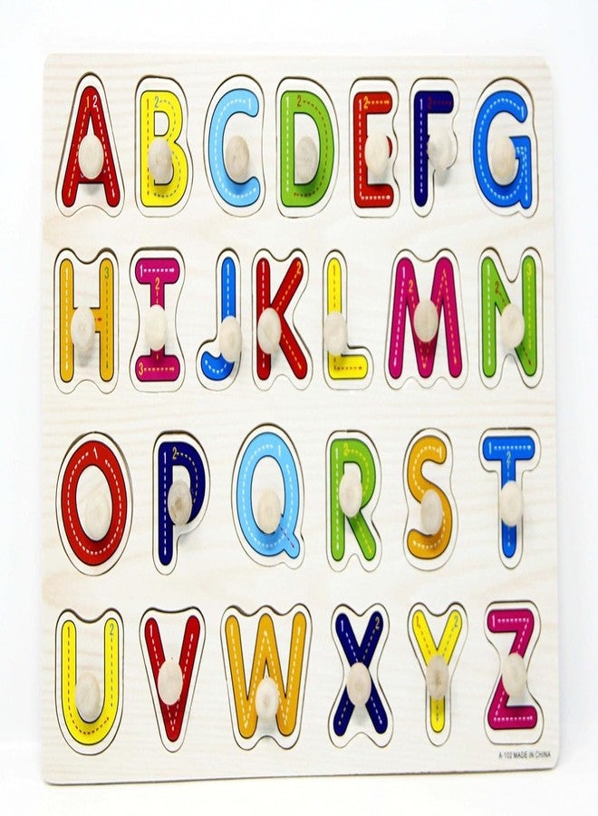 Shoro Wooden English Alphabets and Color Learning Educational Board for Kids, A to Z English Alphabets Puzzle with Knob,Wooden Puzzle Board for Kids, Children Boys & Girls - Image 1